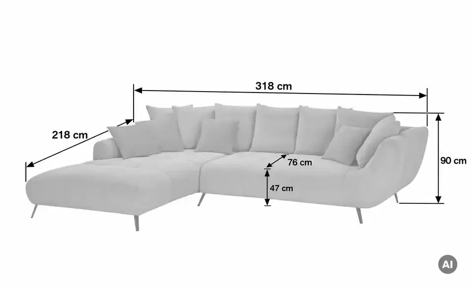 bobb Ecksofa Bellani III, Bemaßung