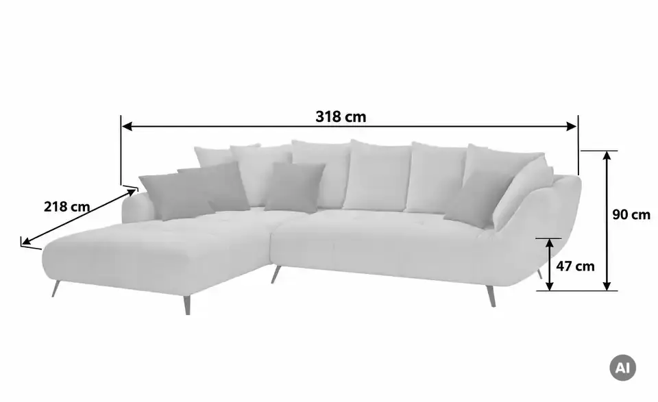 bobb Ecksofa Bellani III, Bemaßung