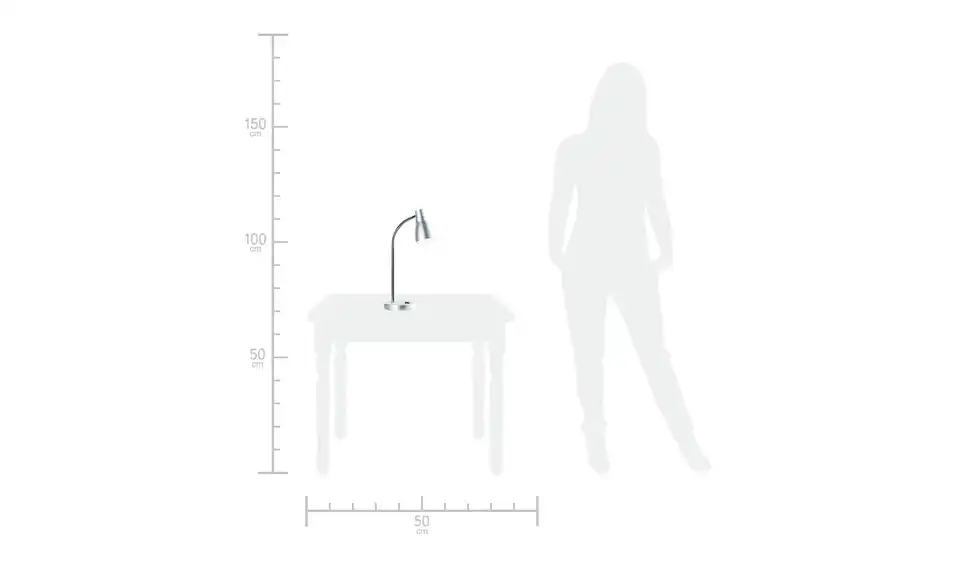KHG LED-Tischleuchte silber mit flexiblem Arm, Bemaßung