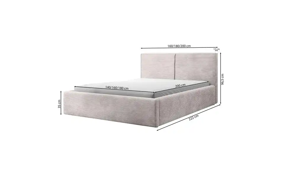 Selsey Polsterbett Farese mit Bettkasten, Bemaßung