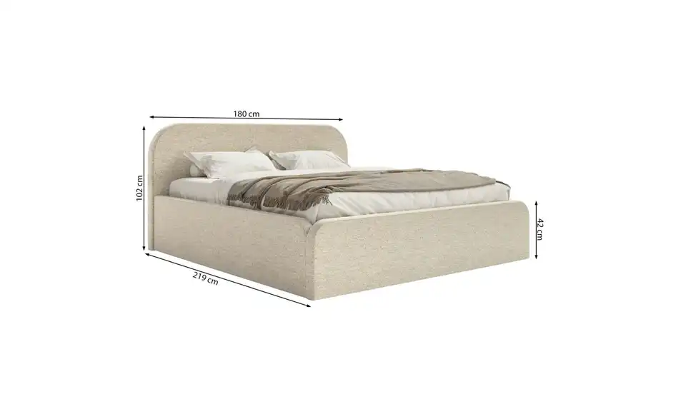Selsey Polsterbett 160x200 Beige Umike, Bemaßung