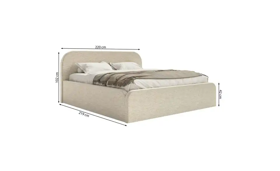 Selsey Polsterbett BK 200x200 Beige Umike, Bemaßung