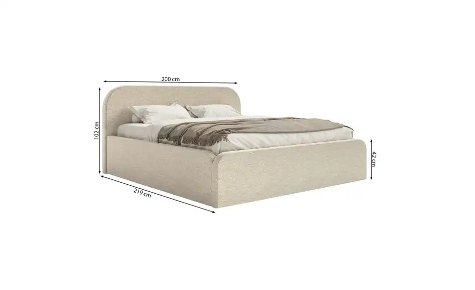 Selsey Polsterbett BK 180x200 Greige Umike, Bemaßung