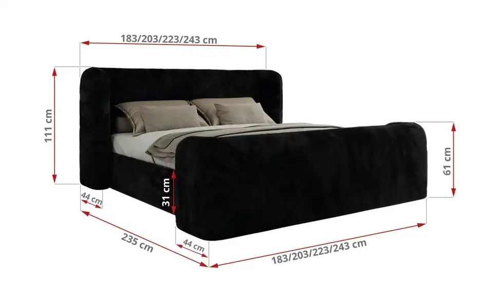 Polsterbett Emora Classic Duo mit Lattenrost, Bemaßung