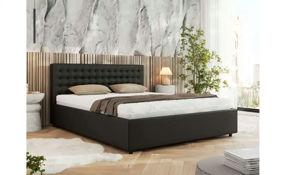 Polsterbett 180x200 Schwarz Pavo Classic mit Bettkasten, in Wohnsituation
