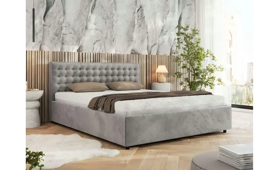 Polsterbett 140x200 Hellgrau Pavo Classic mit Bettkasten, in Wohnsituation