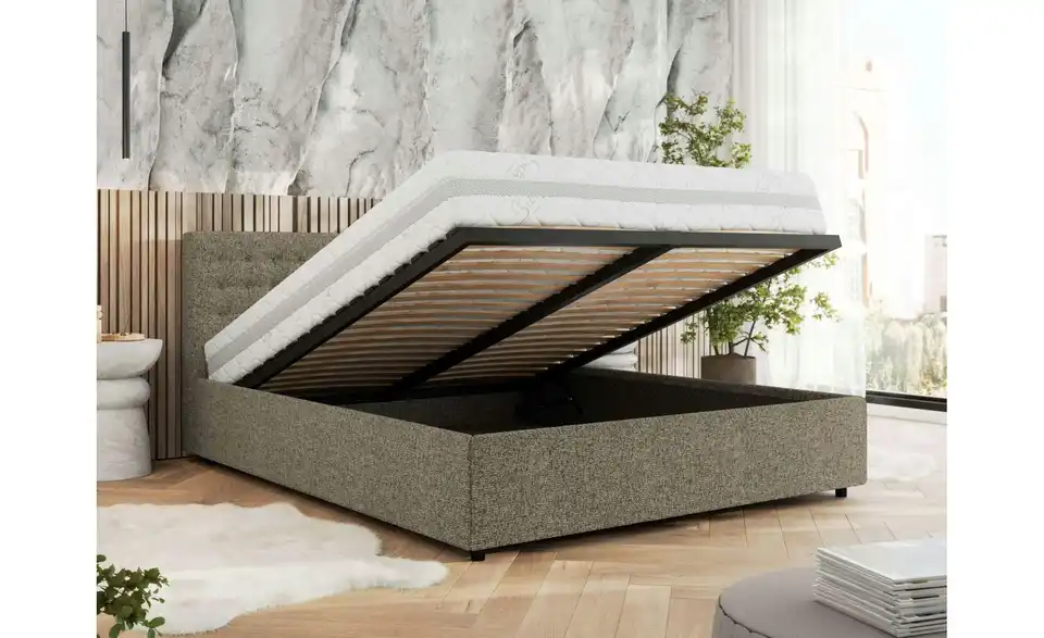 Polsterbett 140x200 Grau Pavo Classic mit Bettkasten, in Wohnsituation