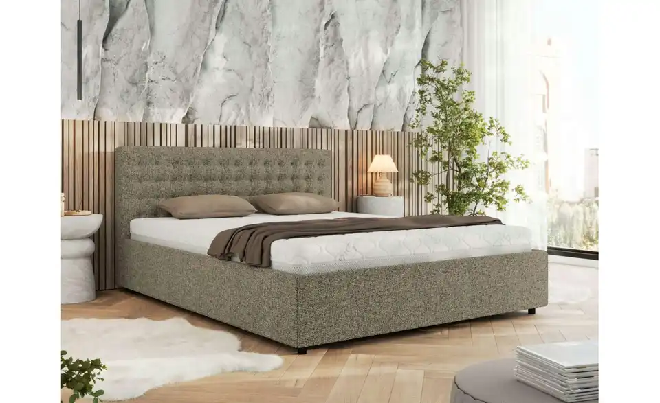 Polsterbett 140x200 Grau Pavo Classic mit Bettkasten, in Wohnsituation