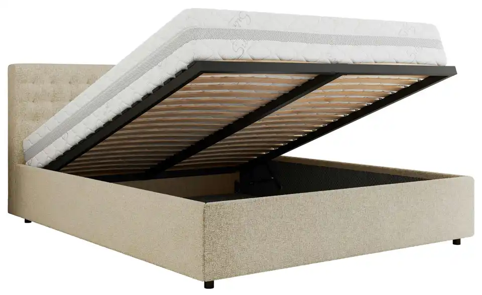 Polsterbett 160x200 Creme Pavo Classic mit Bettkasten, Funktionsansicht