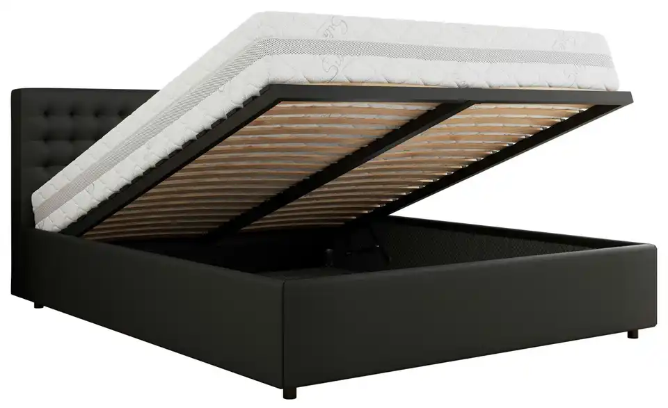 Polsterbett 140x200 Schwarz Pavo Classic mit Bettkasten, Funktionsansicht