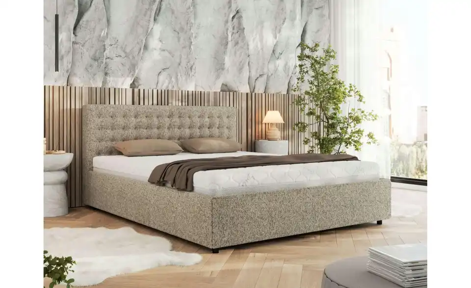 Polsterbett 140x200 Beige Pavo Classic mit Bettkasten, in Wohnsituation