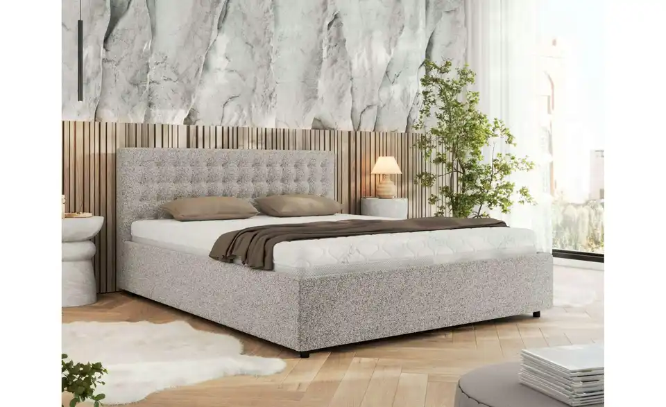 Polsterbett 160x200 Hellgrau Pavo Classic mit Bettkasten, in Wohnsituation
