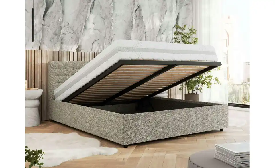 Polsterbett 160x200 Beige Pavo Classic mit Bettkasten, in Wohnsituation