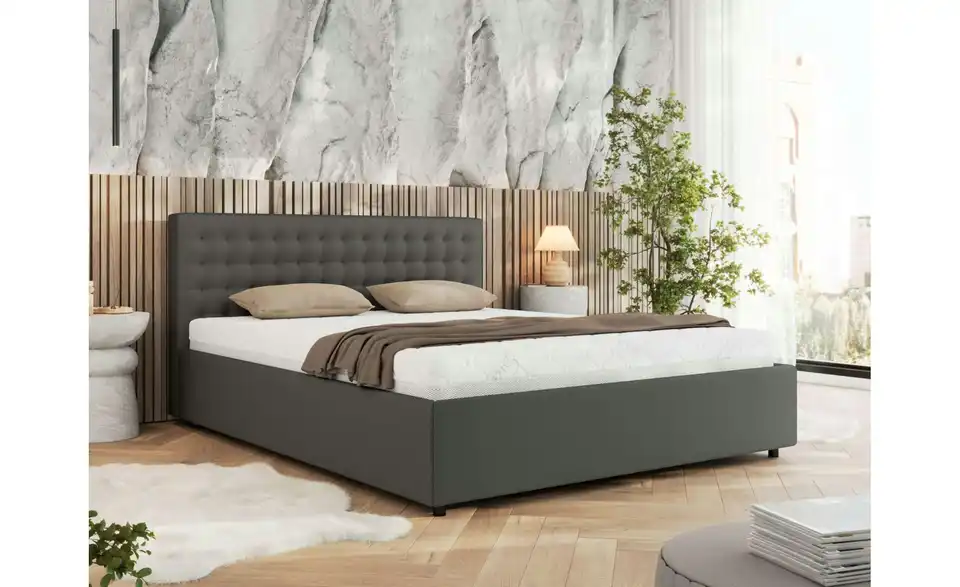 Polsterbett 200x200 Grau Pavo Classic mit Bettkasten, in Wohnsituation