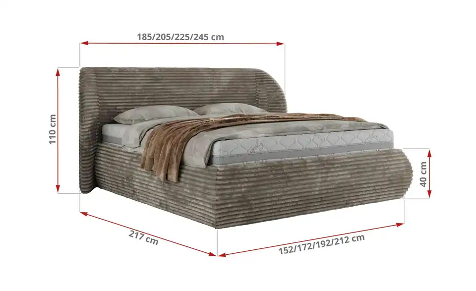 Polsterbett Caela Classic mit Bettkasten, Bemaßung