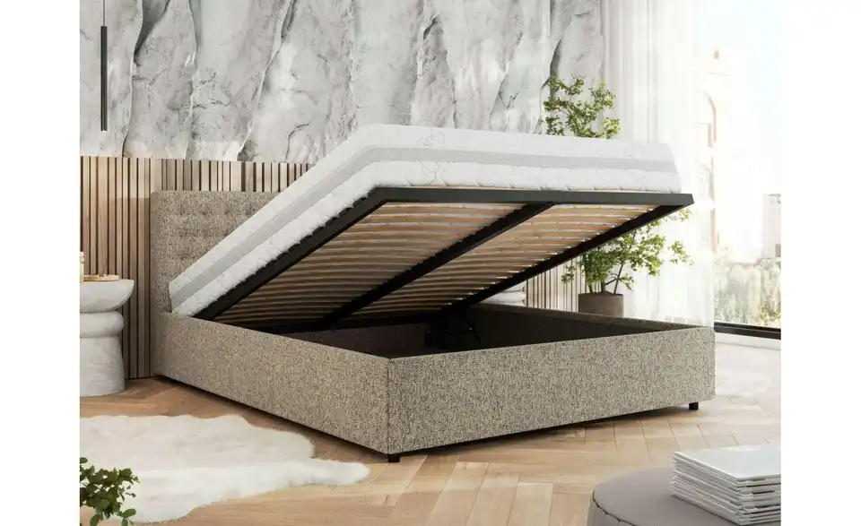 Polsterbett 180x200 Beige Pavo Classic mit Bettkasten, in Wohnsituation