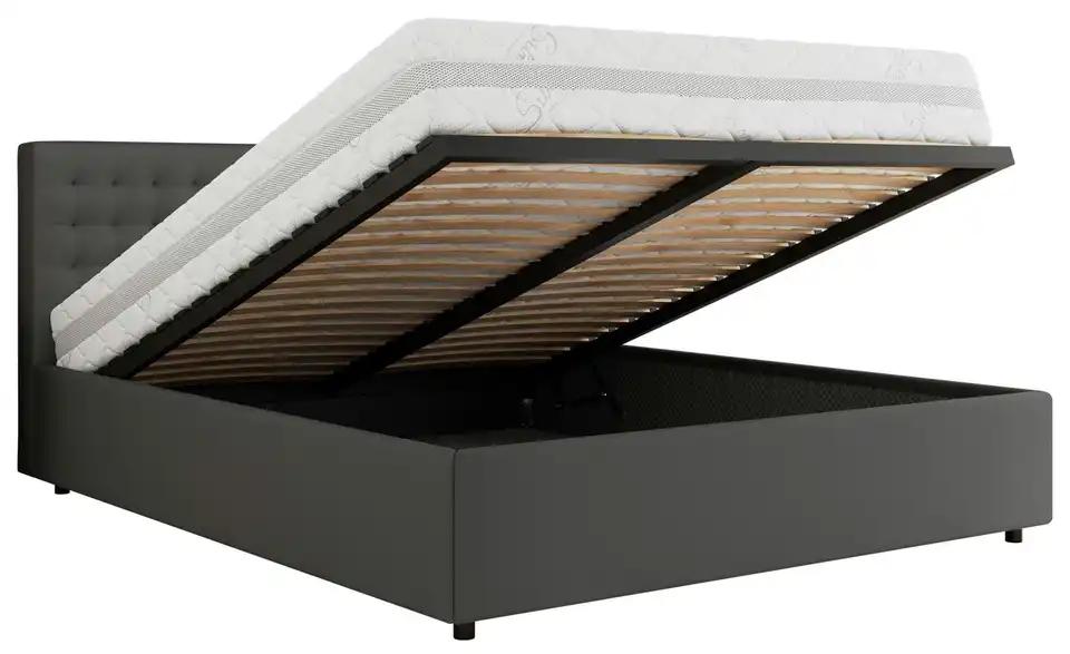 Polsterbett 140x200 Grau Pavo Classic mit Bettkasten, Funktionsansicht