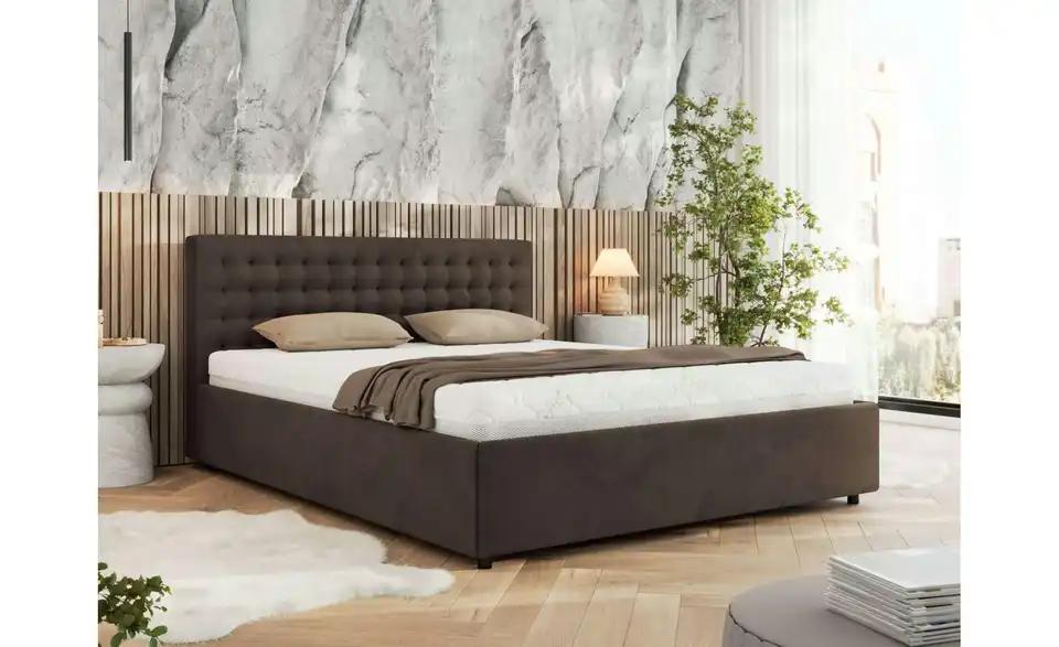 Polsterbett 180x200 Braun Pavo Classic mit Bettkasten, in Wohnsituation