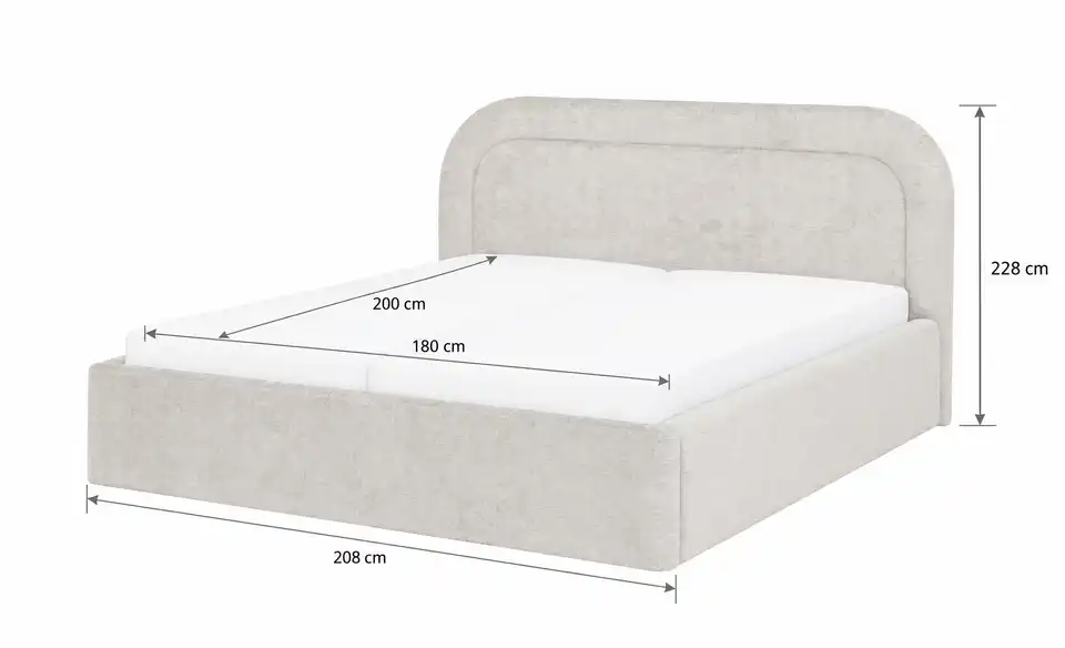 Höffner Selection Polsterbett Milea mit Bettkasten, Bemaßung