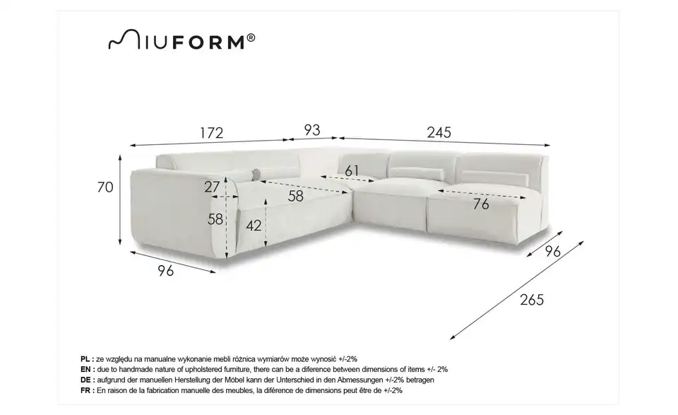 Miuform Wohnlandschaft Flex Felix modular, Bemaßung