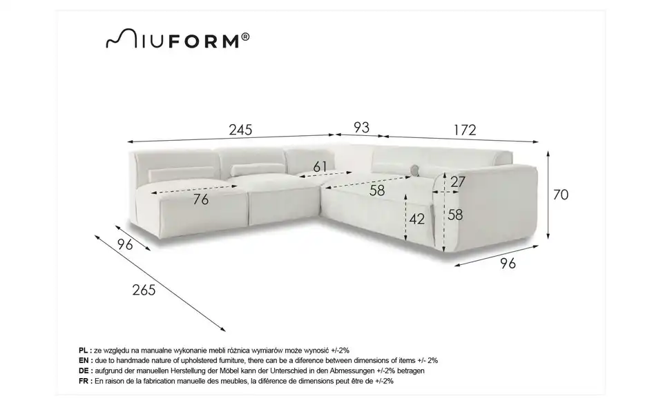 Miuform Wohnlandschaft Flex Felix modular, Bemaßung