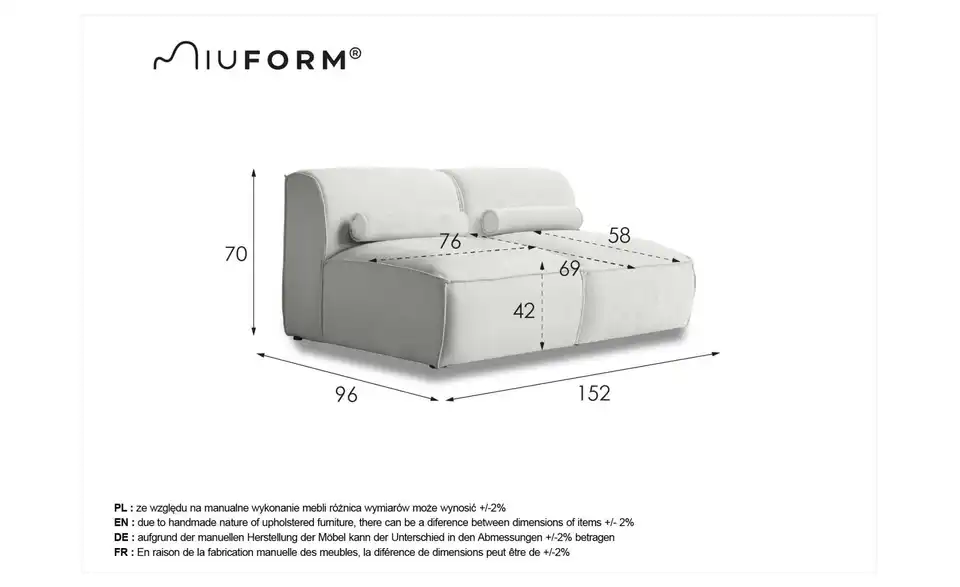 Miuform Einzelsofa Flex Felix modular, Bemaßung