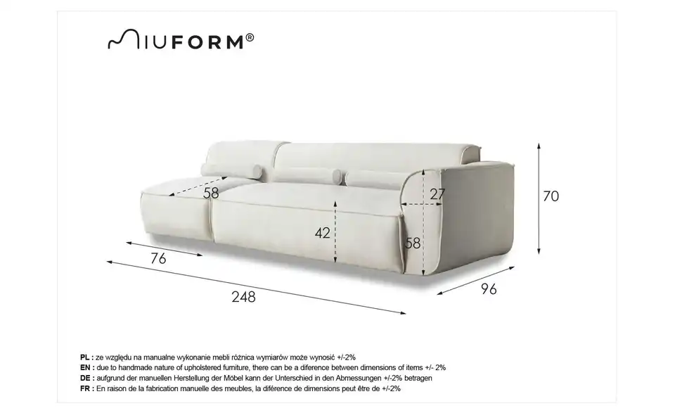 Miuform Einzelsofa Flex Felix modular, Bemaßung