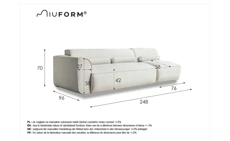Miuform Einzelsofa Flex Felix modular, Bemaßung