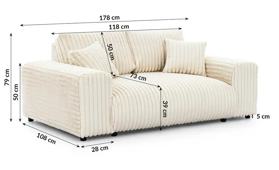 S-STYLE Einzelsofa Mollis, Bemaßung