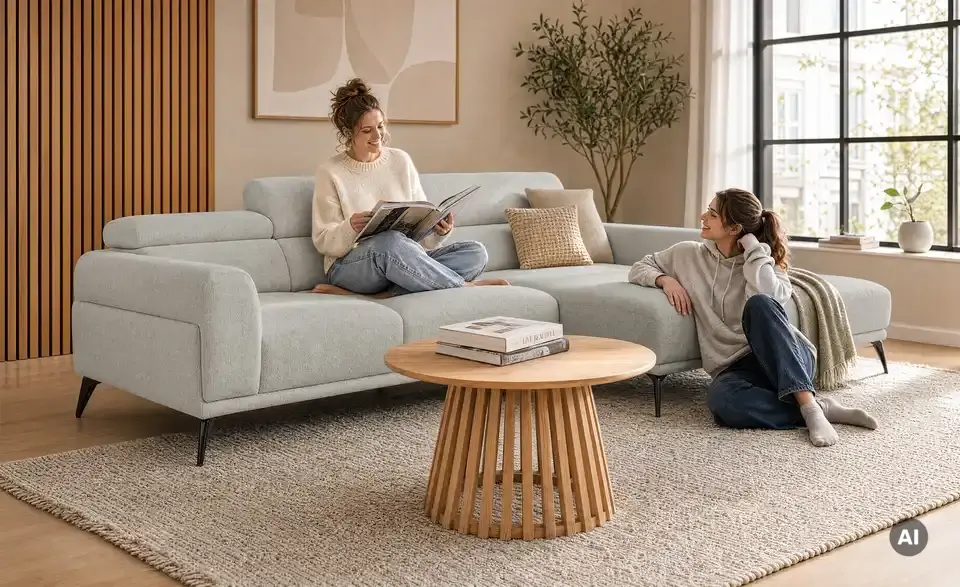 Ecksofa Wiana mit Kopfstützenverstellung, in Wohnsituation