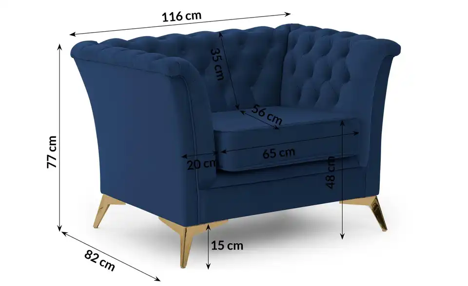 Chesterfield Sessel Wilhelm, Bemaßung