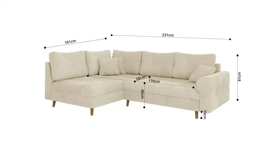 Ecksofa Trygve, Bemaßung