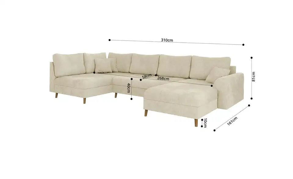 Wohnlandschaft mit Hocker Trygve, Bemaßung