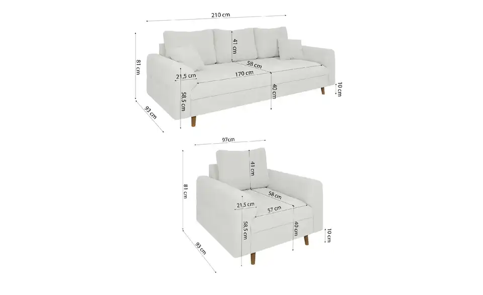 S-STYLE Polstergarnitur 3+1 Lars, Bemaßung