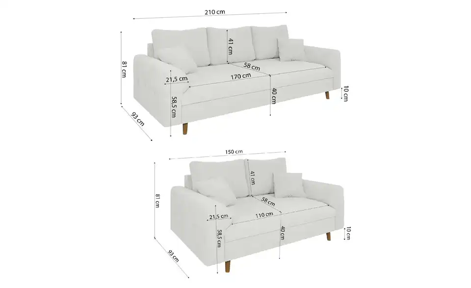 S-STYLE Polstergarnitur 3+2 Lars, Bemaßung