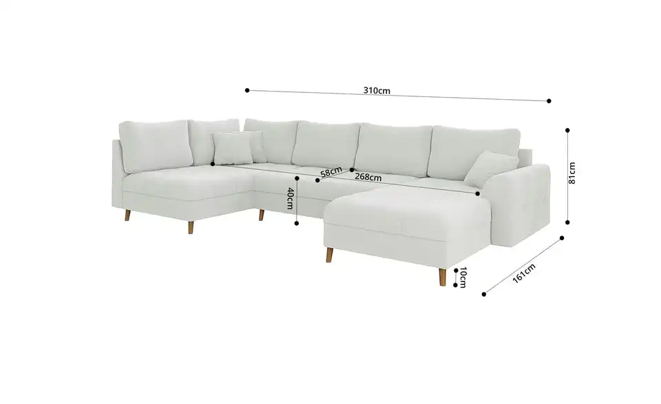 S-STYLE Wohnlandschaft mit Hocker Lars, Bemaßung