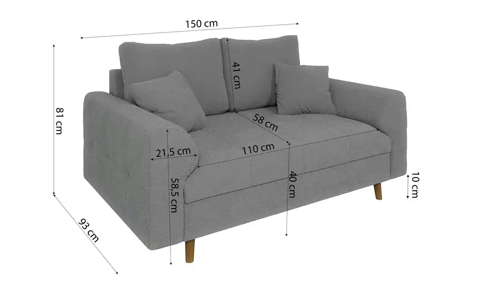 S-STYLE Einzelsofa, Bemaßung