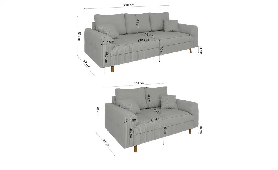 Polstergarnitur 3+2 Maya, Bemaßung