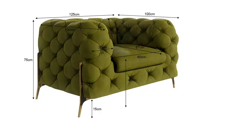 Chesterfield Sessel, Bemaßung