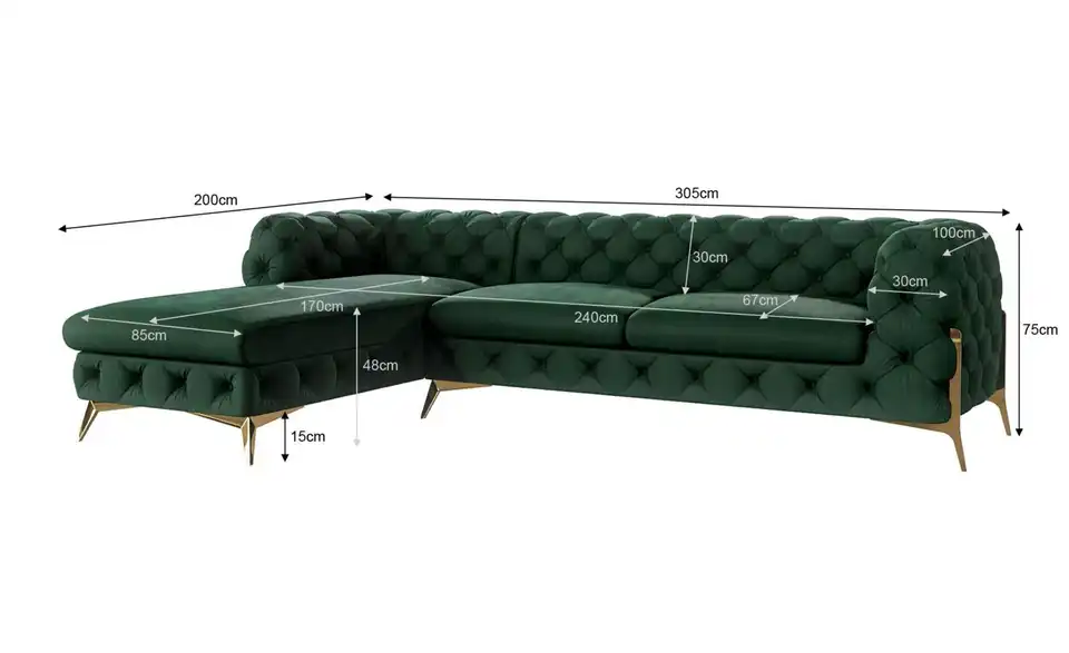 Chesterfield Ecksofa Natalie, Bemaßung
