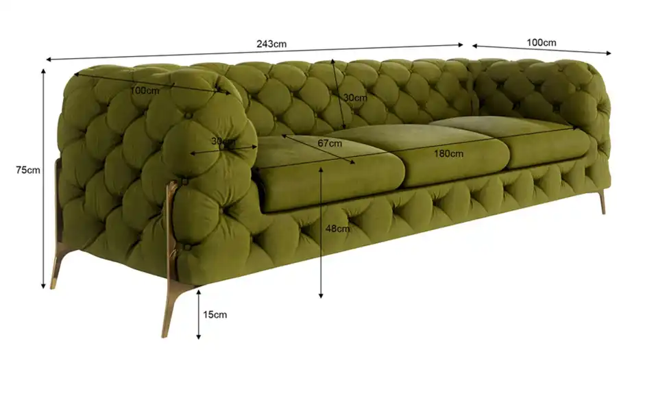 Chesterfield Einzelsofa, Bemaßung