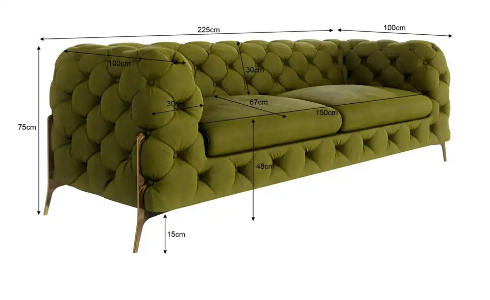 Chesterfield Einzelsofa, Bemaßung