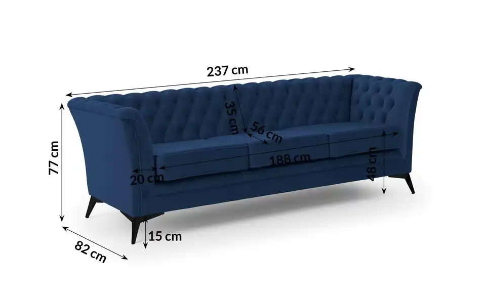 S-STYLE Chesterfield Einzelsofa Wilhelm, Bemaßung