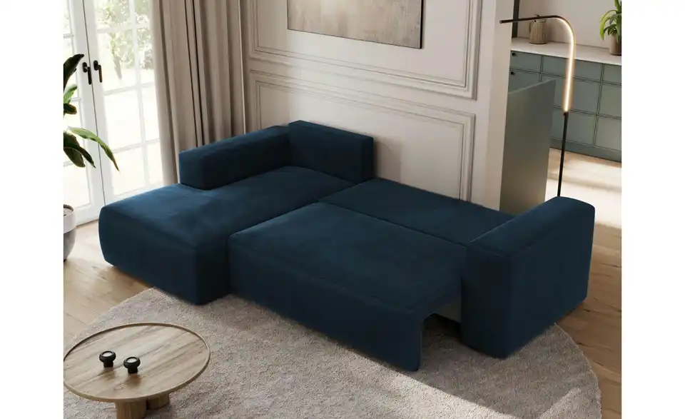 Ecksofa Dunkelblau, in Wohnsituation