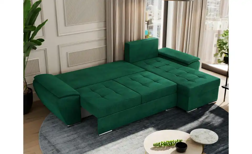Ecksofa Dunkelgrün, in Wohnsituation