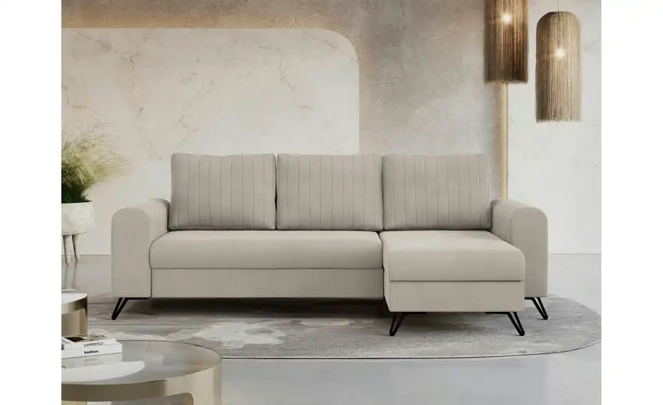 Ecksofa Dunkelbeige, in Wohnsituation