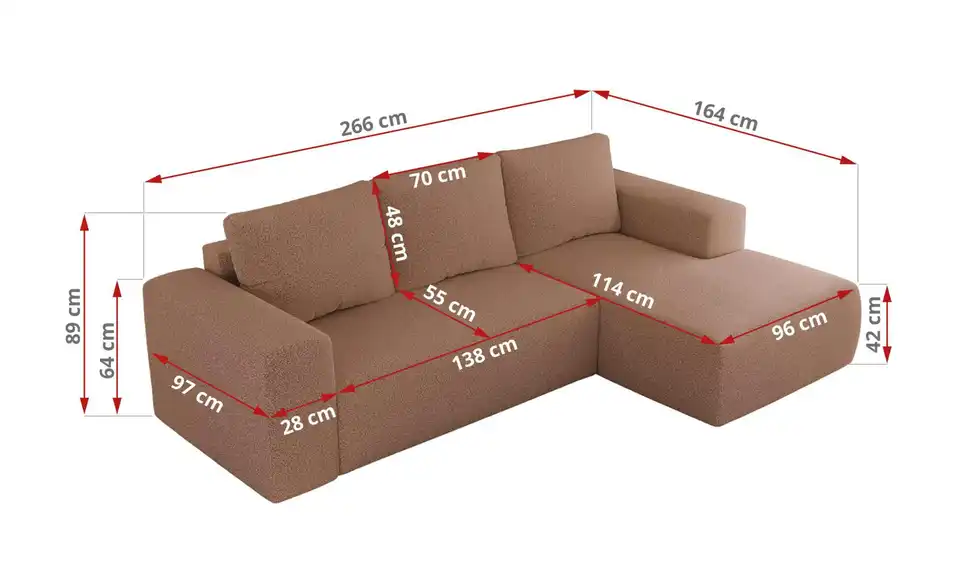 Ecksofa Rosa, Bemaßung