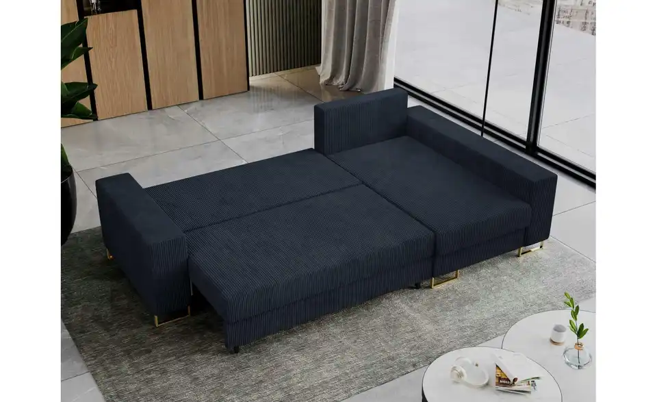 Ecksofa Dunkelblau, in Wohnsituation