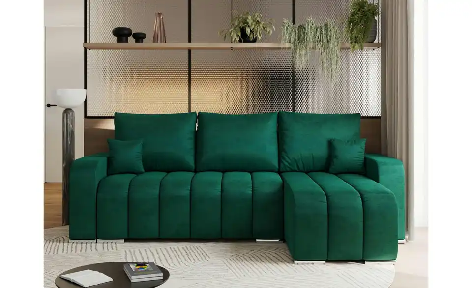 Ecksofa Dunkelgrün, in Wohnsituation