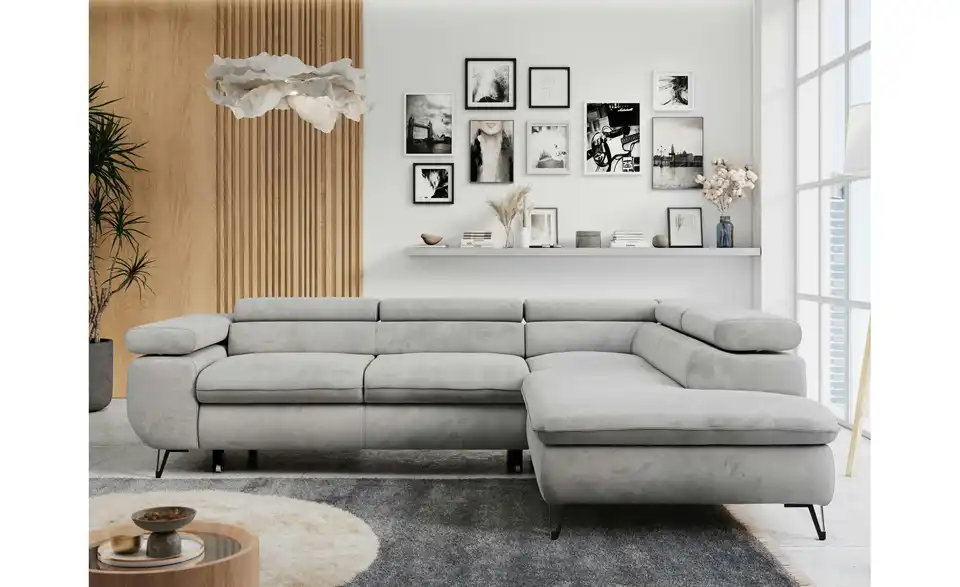 Ecksofa Hellgrau, in Wohnsituation